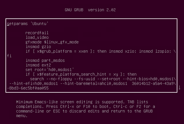 GRUB boot menu